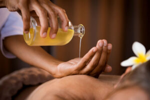 Ayurveda treatment with herbal oils for natural healing and relaxation